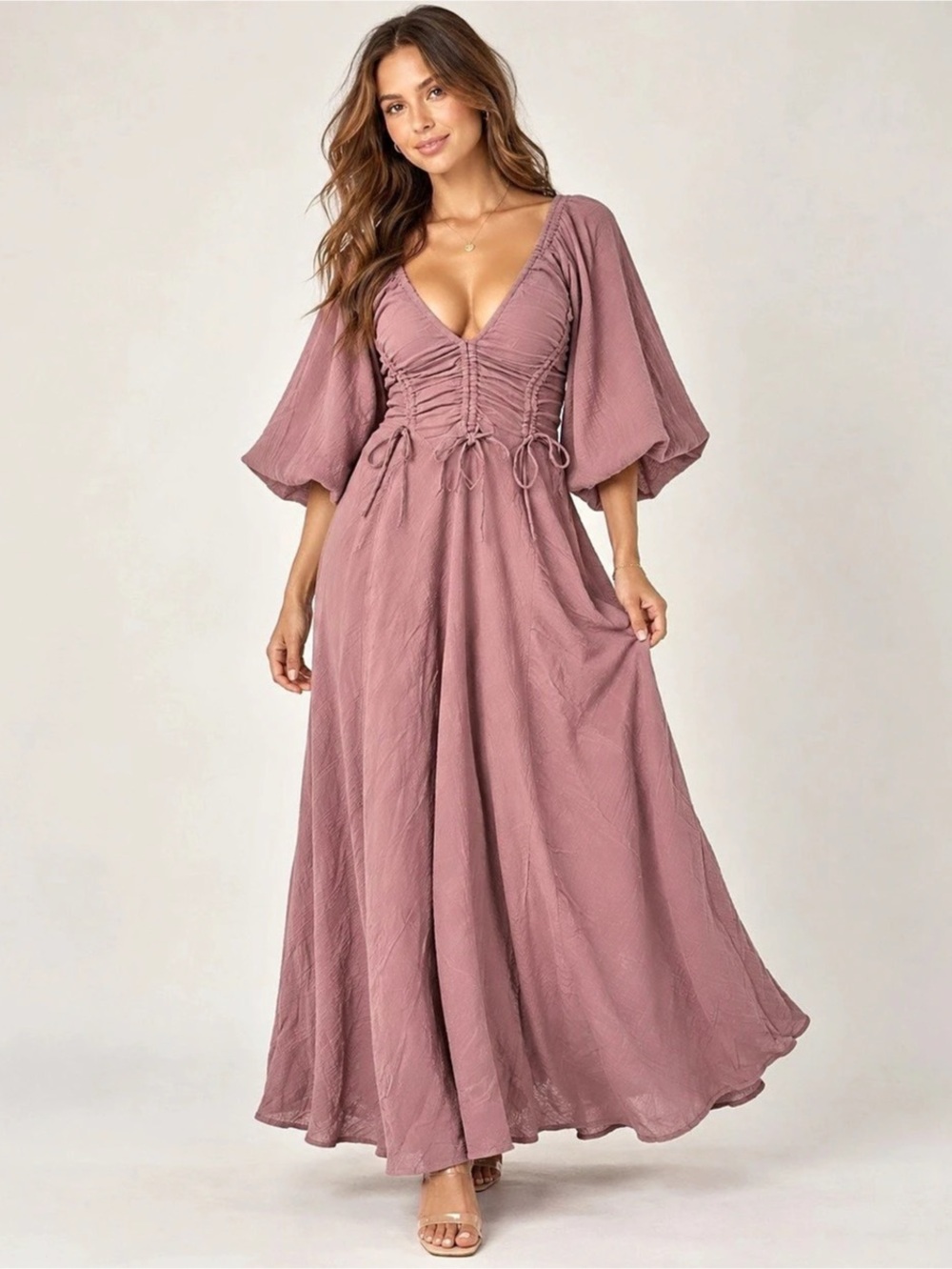 Free People Pink Ruched Maxi Dress Size Medium